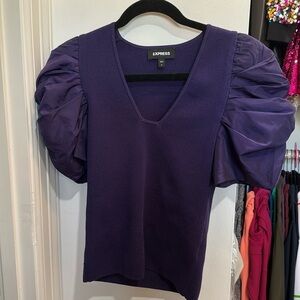 Jewel tone, purple puff sleeve sweater, express size, medium